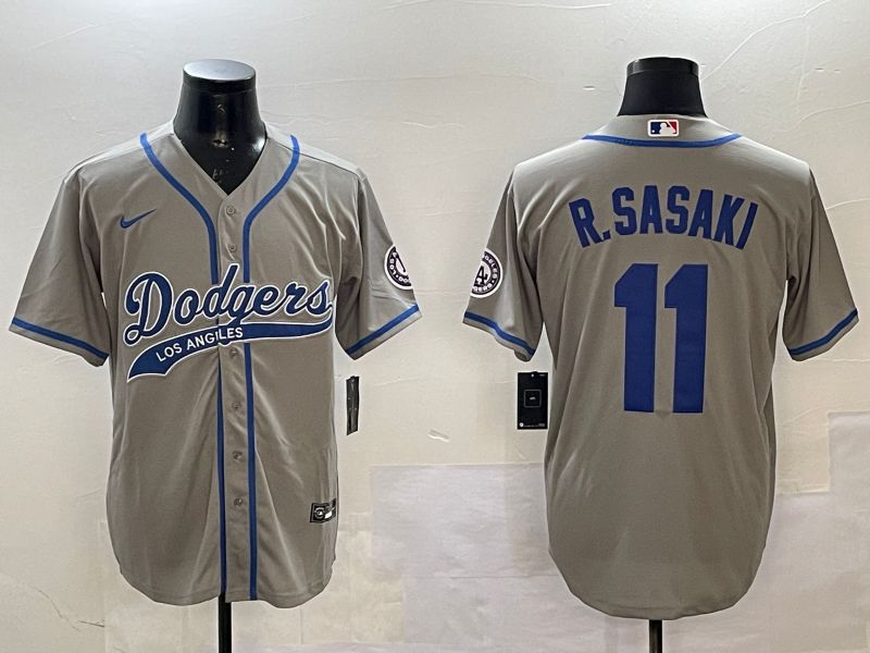 Men Los Angeles Dodgers 11 R.Sasaki Grey Jointly Name Game 2025 Nike MLB Jersey style 1